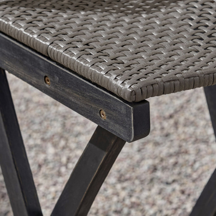 Outdoor Folding Acacia Wood Barstools With Rattan Backrest And Seat