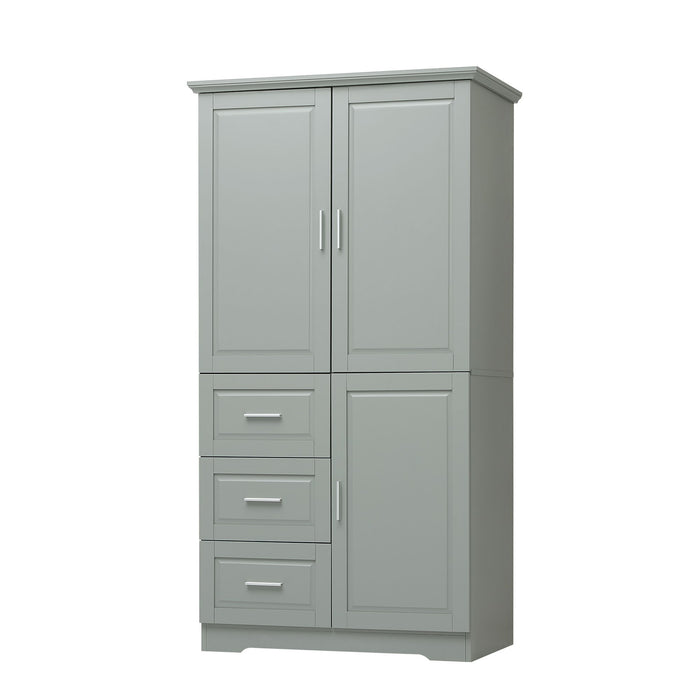 Tall And Wide Storage Cabinet With Doors For Bathroom Or Office, 3 Drawers - Gray