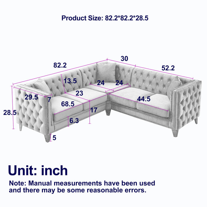 L-Shaped Corner Sofa, 5 Seater Sectional With Tufted Design
