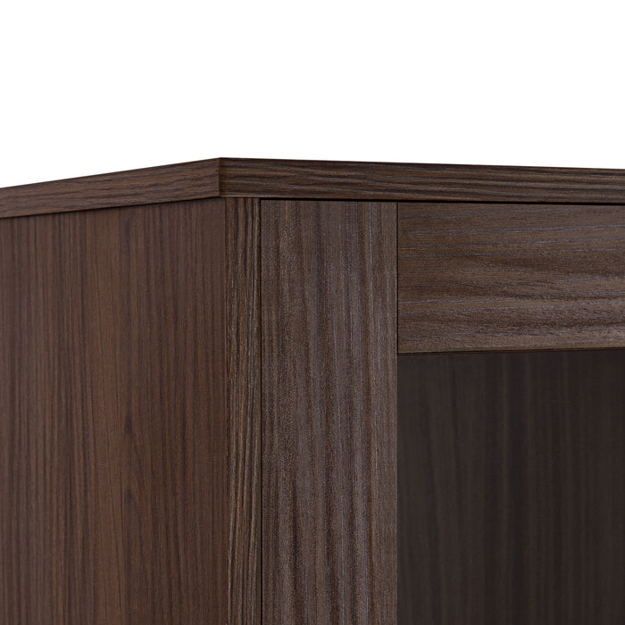 Modern Style Tall Display Cabinet With LED Lighting, Tempered Glass Door, 2 Drawers