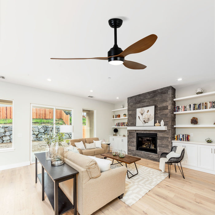 Ceiling Fan With Lights Quiet DC Motor 3 Blade Ceiling Fans 6 Speed Levels, Reversible Ceiling Fan - Matte Black / Wood