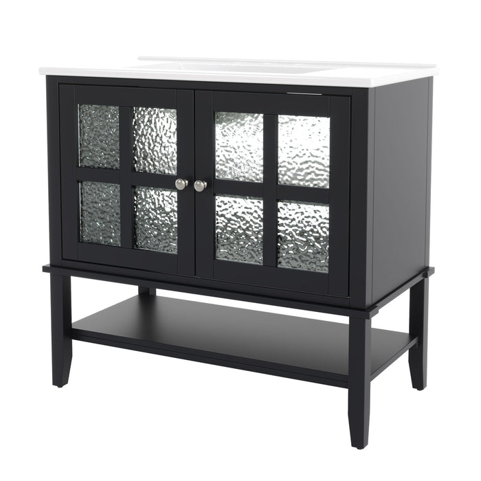 Bathroom Vanity With Ceramic Sink, Adjustable & Open Shelf