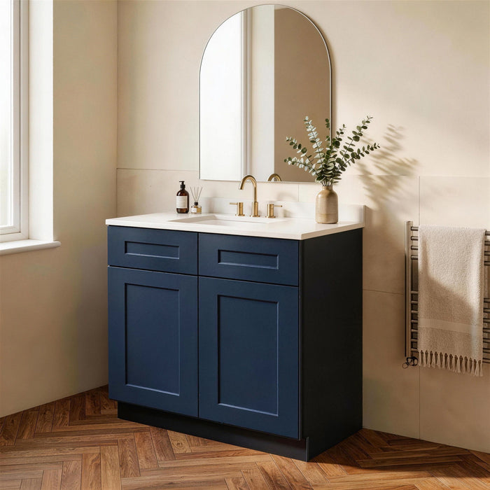 Shaker Base Cabinet With Doors, Soft Close Hinges, Adjustable Shelf, Bathroom Storage Unit - Navy Blue