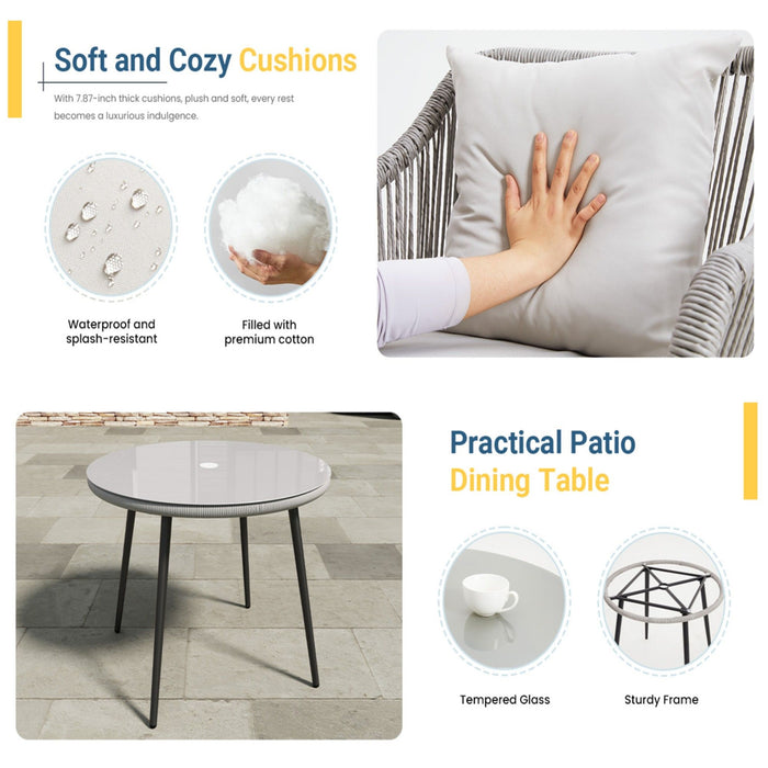 5 Piece Twisted Rattan Patio Dining Set With Table