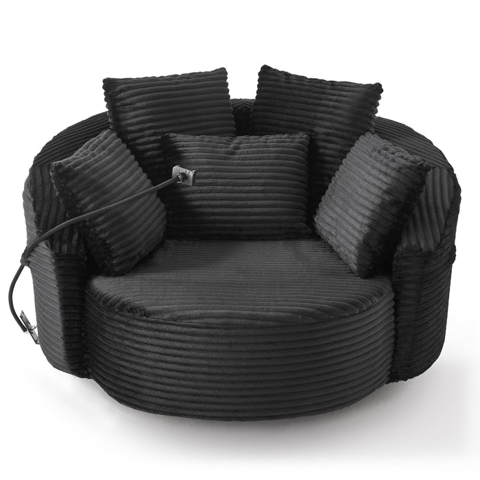 Swivel Accent Barrel Chair With Adjustable Phone Holder, 5 Pillows For Living Room