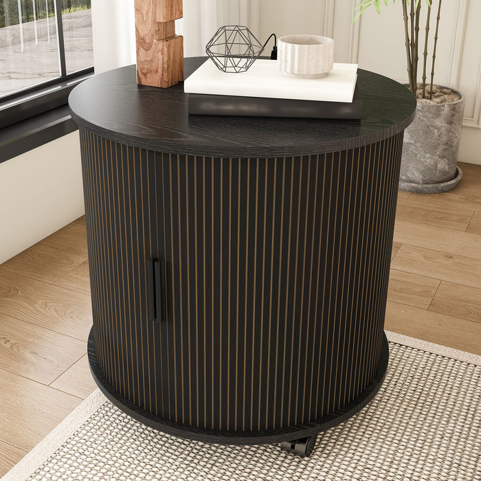 Cylinder Nightstand With Charging Station & Sliding Door
