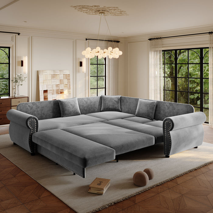 L-Shaped Sofa Couch With Pull-Out Bed