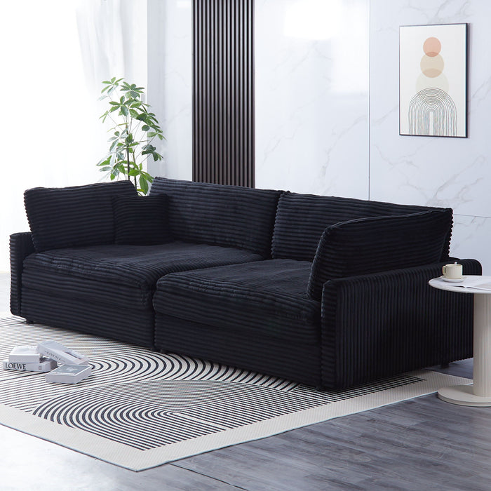 Elegant Corduroy Sofa With Throw Pillows And Backrests
