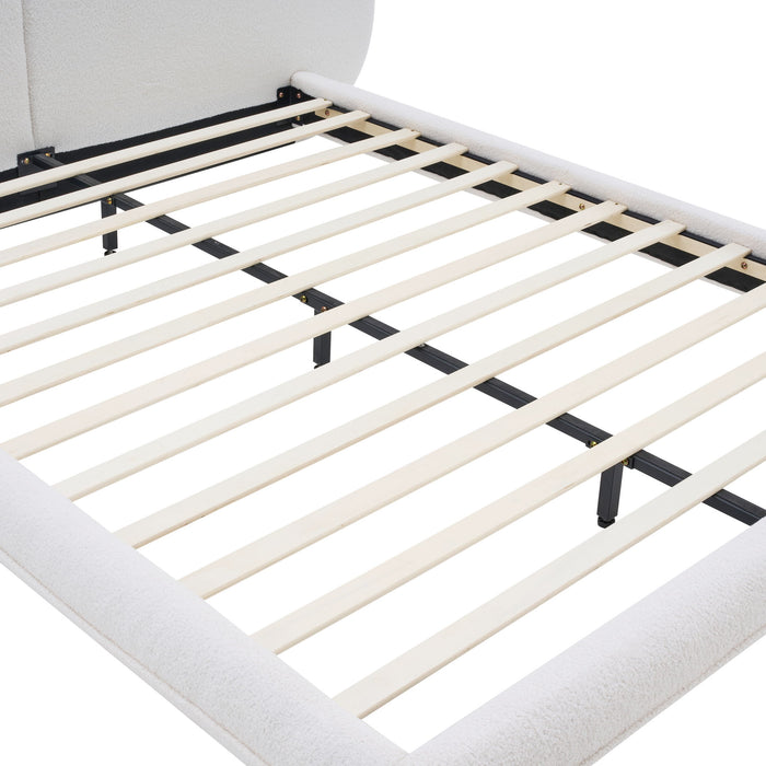 Queen Size Upholstered Platform Bed Frame With Split Headboard - White