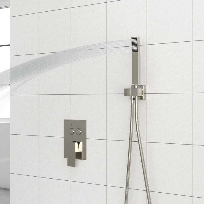 Dual Shower Head System With Square Rain Shower And Rough In Valve