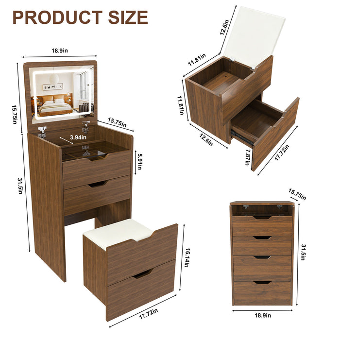 Vanity Desk With Lighted Mirror & Stool
