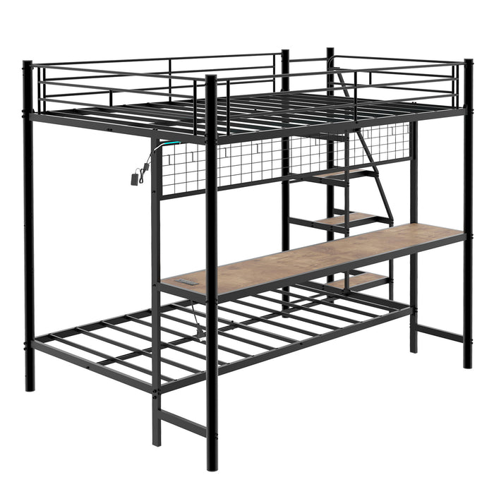 Bunk Bed With Built In Desk And LED Lighting