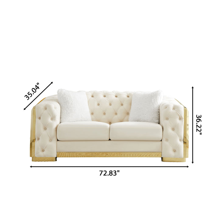 2 Seater Loveseat Sofa With Button Tufted Diamond Grid & 2 Pillows For Living Room