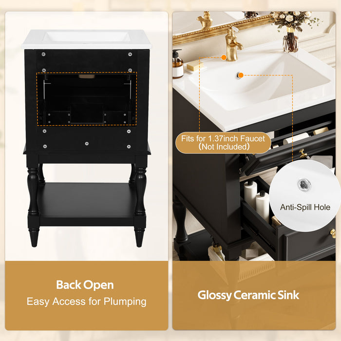 Retro Design Bathroom Vanity With Sink, 2 Drawer Storage Cabinet
