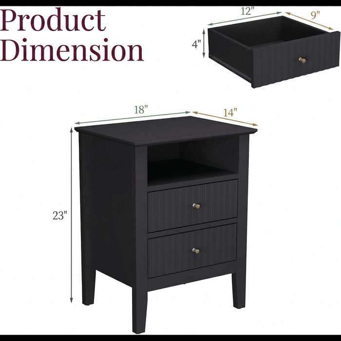 Fluted Nightstand With 2 Drawers