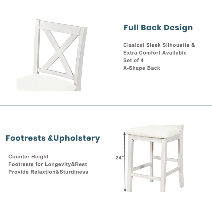 5 Pieces Counter Height Rustic Farmhouse Dining Room Wooden Bar Table Set With 2 Stools And 2 Chairs