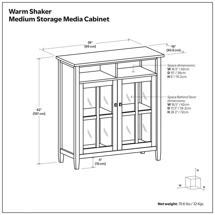 Warm Shaker - Handcrafted Medium Storage Media Cabinet