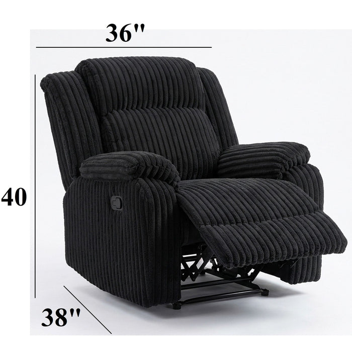 Motion Recliner Chair With Plush Armrests For Living Room, Soft Seat - Black