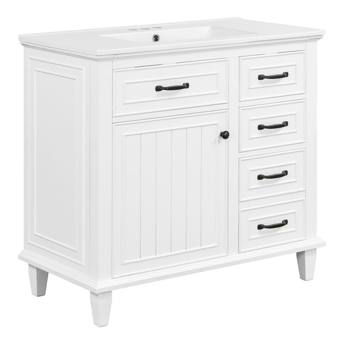 Modern Bathroom Vanity With Sink Top, Flip Drawers, Adjustable Shelf