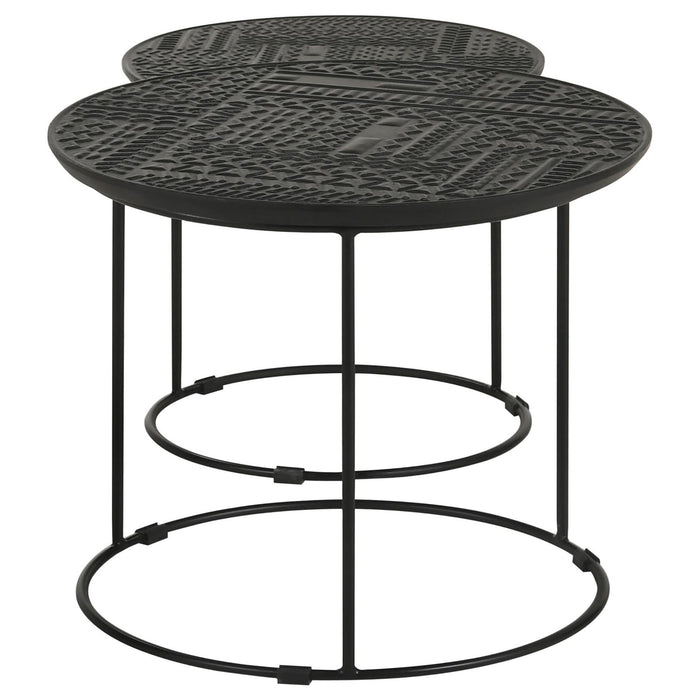 2 Piece Nesting Table With Embossed Tops And Base - Black