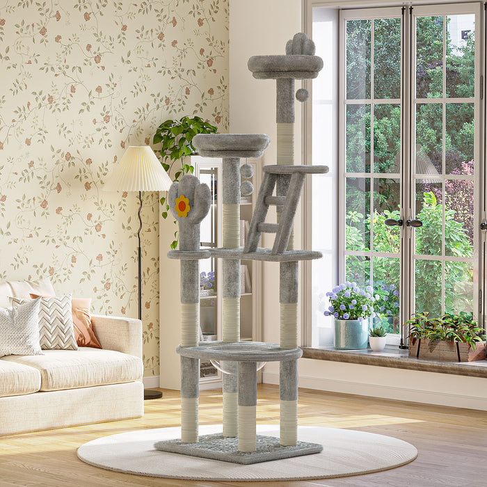 Cactus Cat Tree With Transparent Capsule, Sisal Scratching Posts - Gray