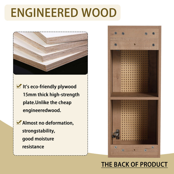 Modern Wall Mounted Bathroom Vanity With Resin Sink And 2 Side Cabinet, Imitative, Construction - Imitative Oak