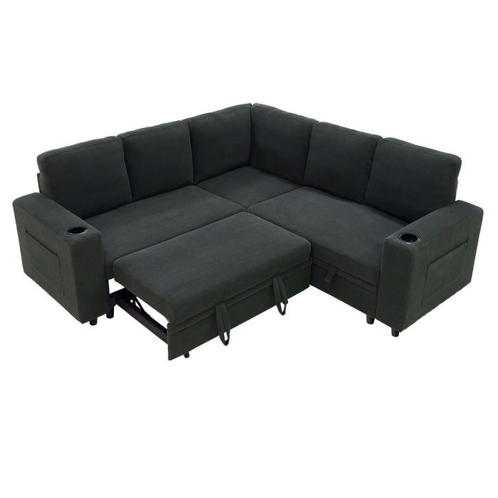 Upholstered L - Shape Sectional Sofa Bed With Pull Out Sleeper And Storage