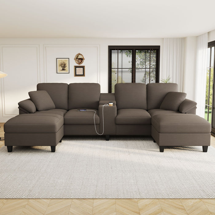 Modern U - Shaped Sectional Sofa With Storage Ottomans, USB Ports, And Cup Holders