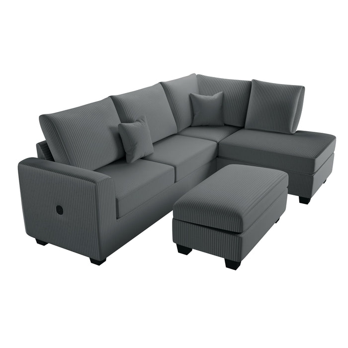 Modern Style Sectional Set With USB Port, Storage Ottoman