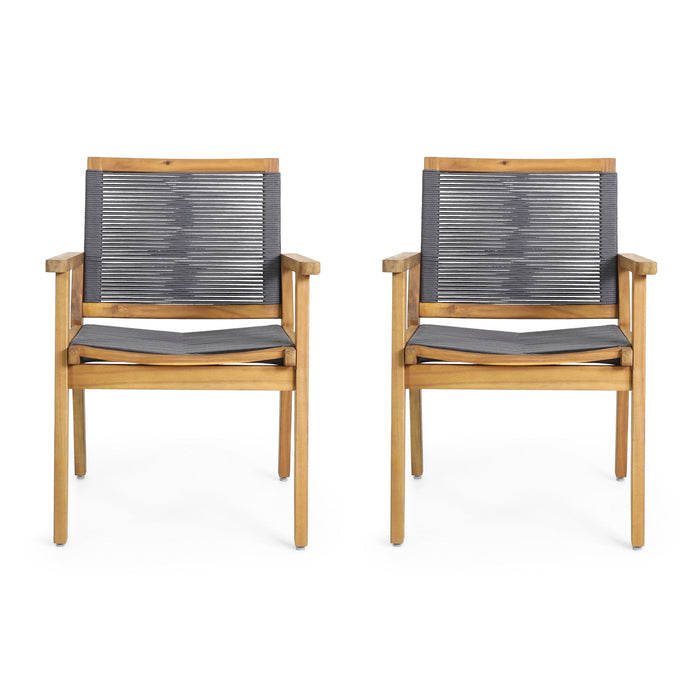 5 Piece Outdoor Dining Set With Table And Arm Chairs - Dark Gray / Light Teak / Teak