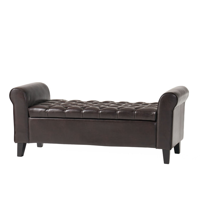 Hayes - Contemporary Armed Storage Bench With Button Tufting And Rolled Arms