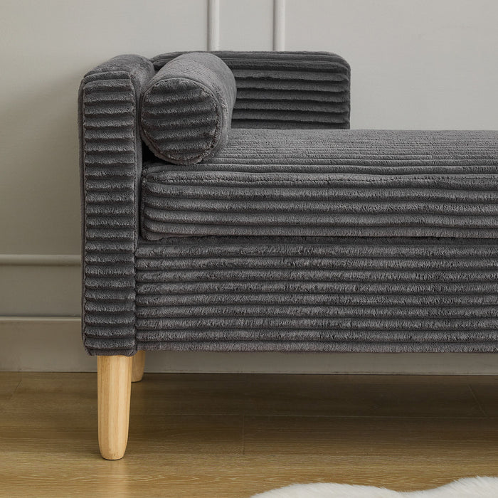 Wide Corduroy Storage Soft Bench With Armrests, Backrest And Two Bolster Pillows