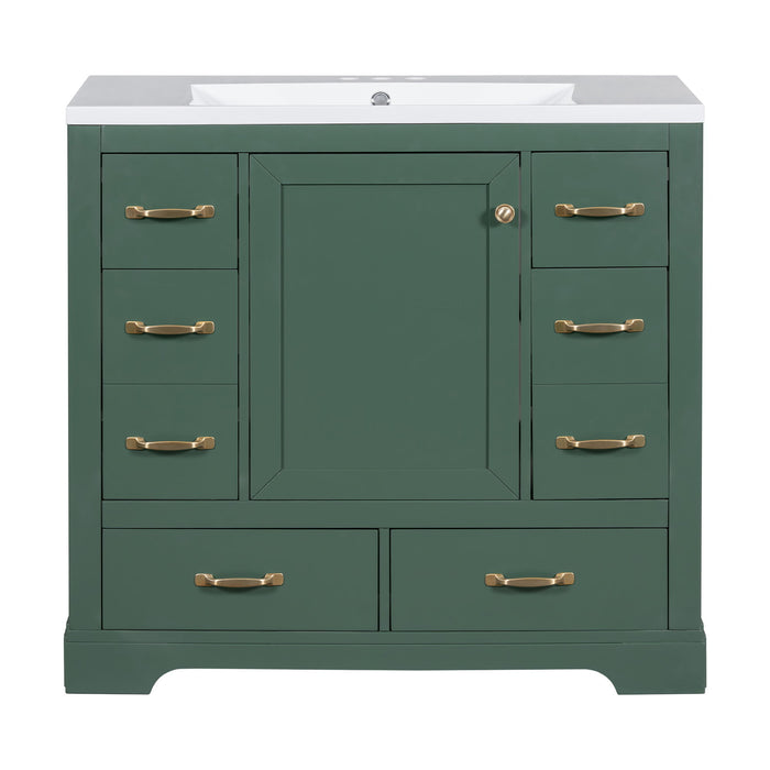 Modern Bathroom Vanity With Sink, 6 Drawers, Adjustable Shelf