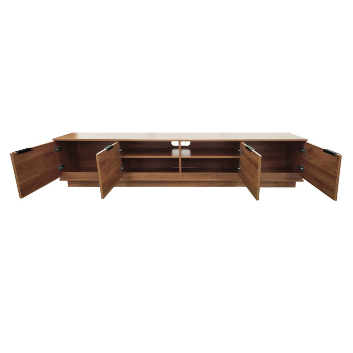 TV Stand, Entertainment Center & Fluted Door & Cable Management, Soft Closing Hinges - Walnut