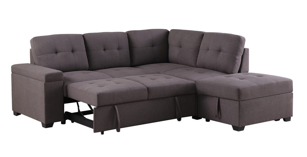 Katie - Sleeper Sectional Sofa With Storage Ottoman, Storage Arm - Brown