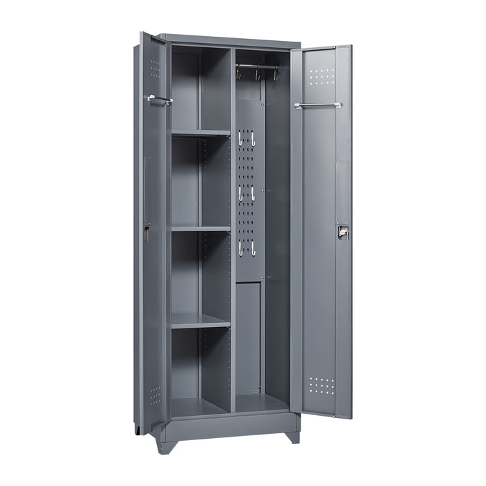 Heavy Duty Storage Cabinet With Locking Doors, Hanging Rod & Shelves, Broom Closet - Gray