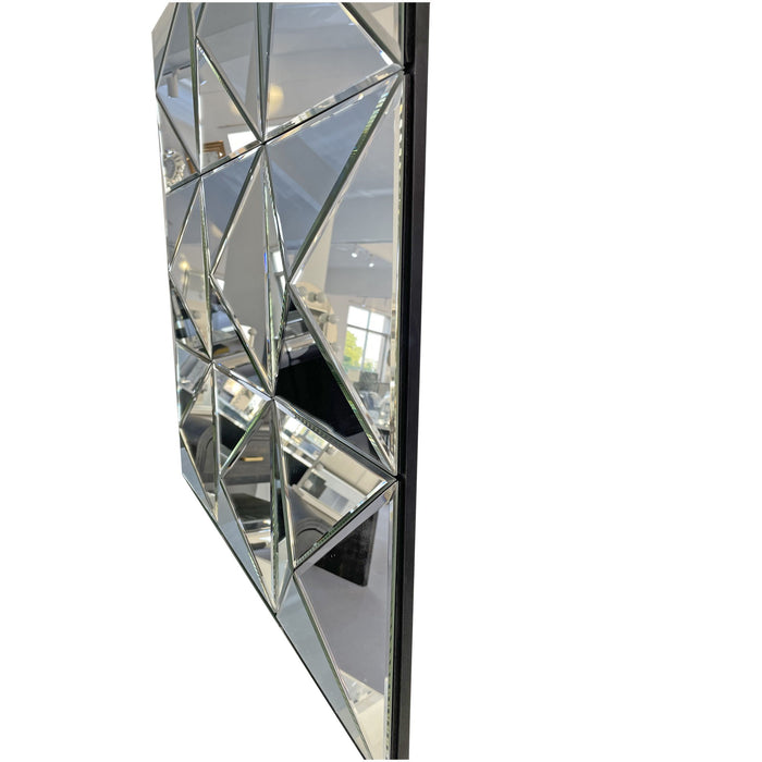 3D Beveled Wall Mirror With Frame, Large Square Design For Living Room - Silver