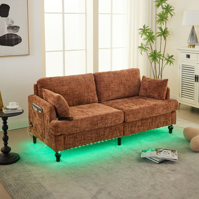 Chenille 2 Seater Sofa With LED Light, USB Charging Port, And Storage Bag