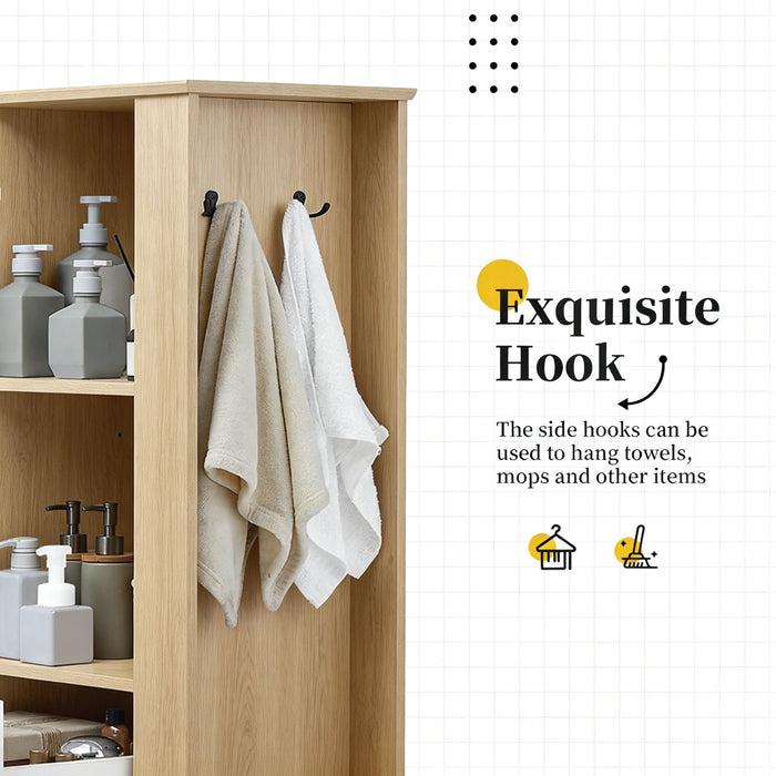 Modern Tall Storage Cabinet With Tilt-Out Compartment, Adjustable Shelves