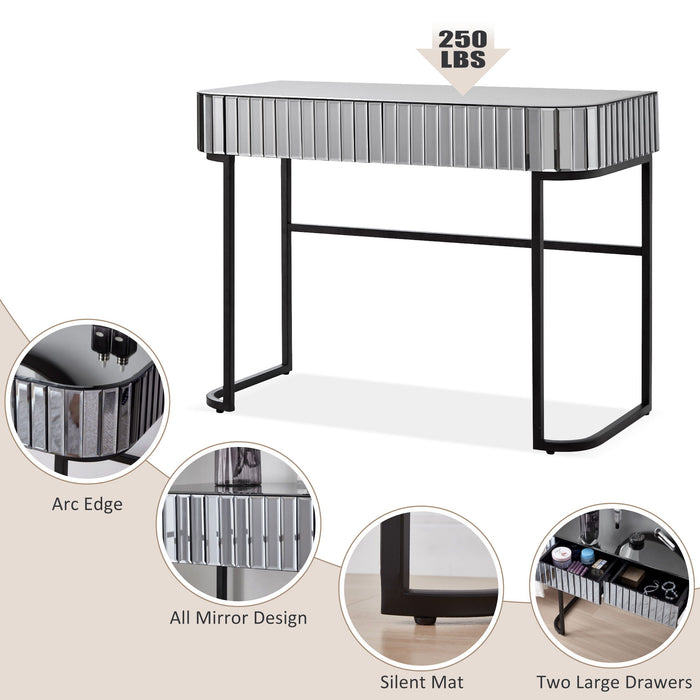 Mirrored Makeup Vanity Table With Stainless Steel Base And 2 Drawers