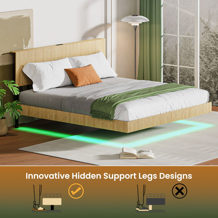 Floating Bedstead With Charging Station And LED Lights