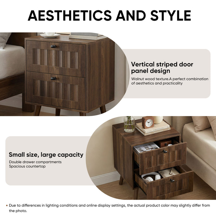 Double Drawer Bedside Table (Set of 2) - Walnut