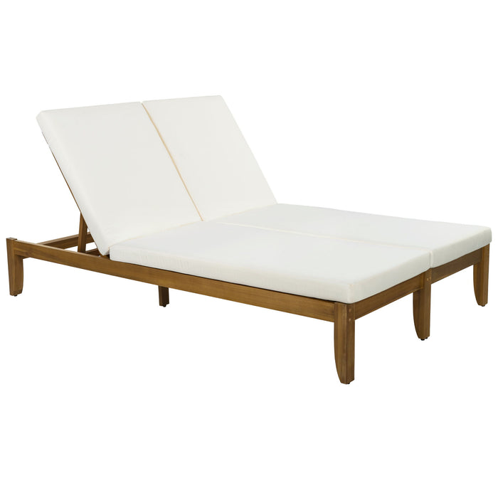 Adjustable Outdoor Patio Lounge Chair 2 Seater Recliner - Beige / Natural