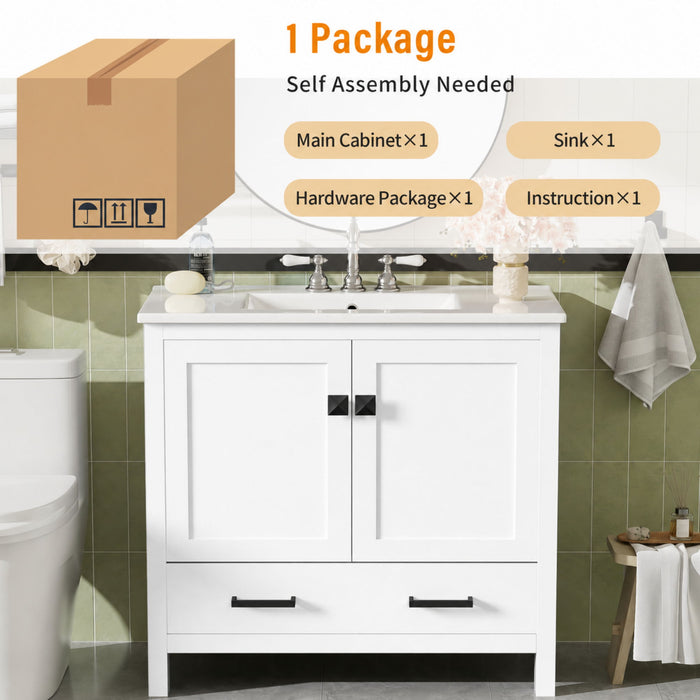 Bathroom Vanity With Sink, Soft Close Doors, Double Shelves & Divided Drawer