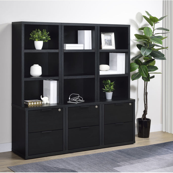 Multifunctional Bookcase With Three Open Shelves, 2 Drawers, Dual USB Charging Outlet