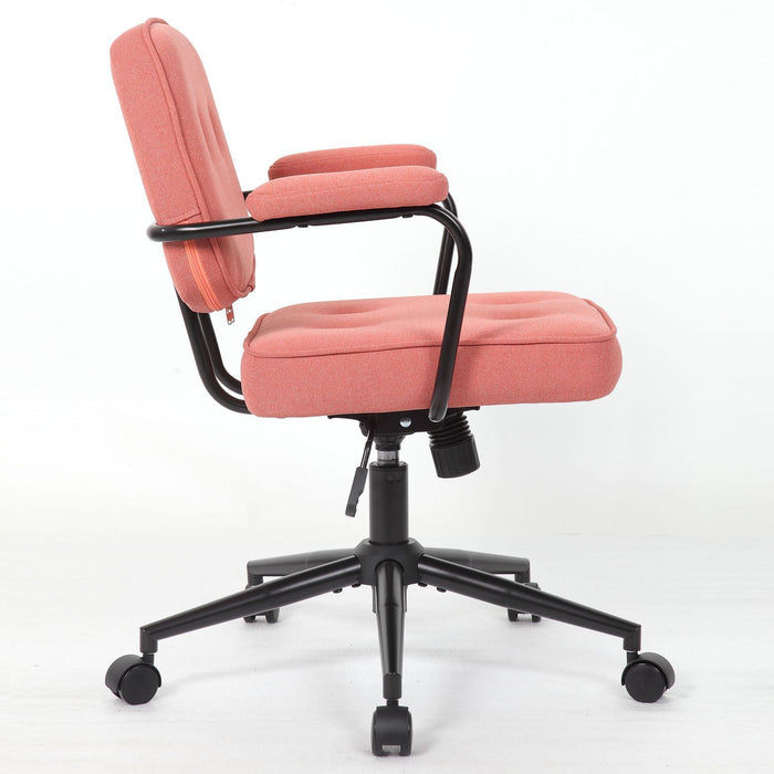 Button Mid Back Swivel Desk Chair With Curved Armrest - Pink