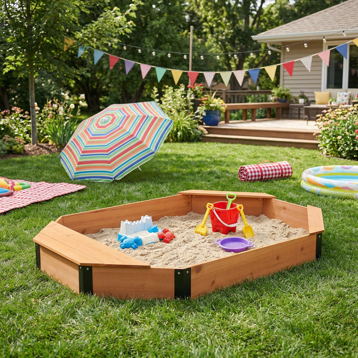 Octagon Sandbox With Storage, Sandpit With Cover And Liner For Backyard