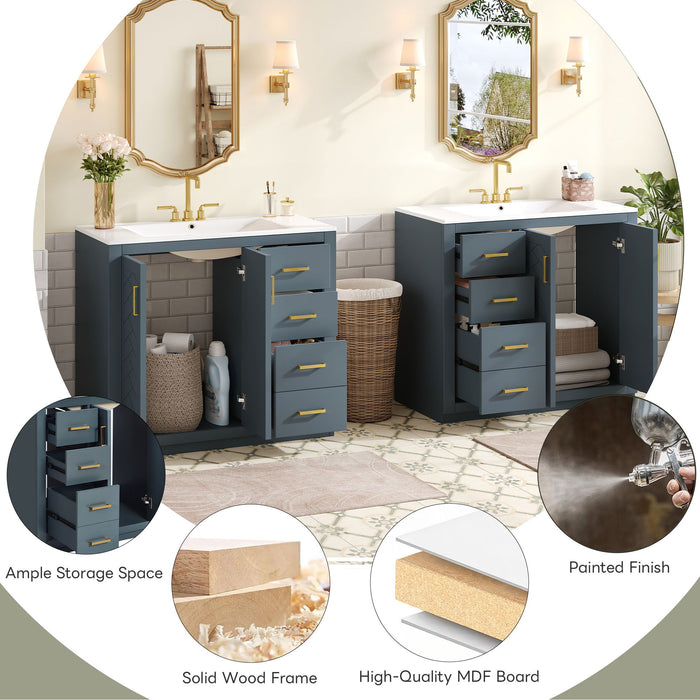 Modern Bathroom Vanity With Ceramic Sink, 6 Drawers & Soft-Close Doors