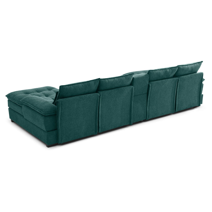 U Shaped Sofa With Console And Cupholders, 6 Seat