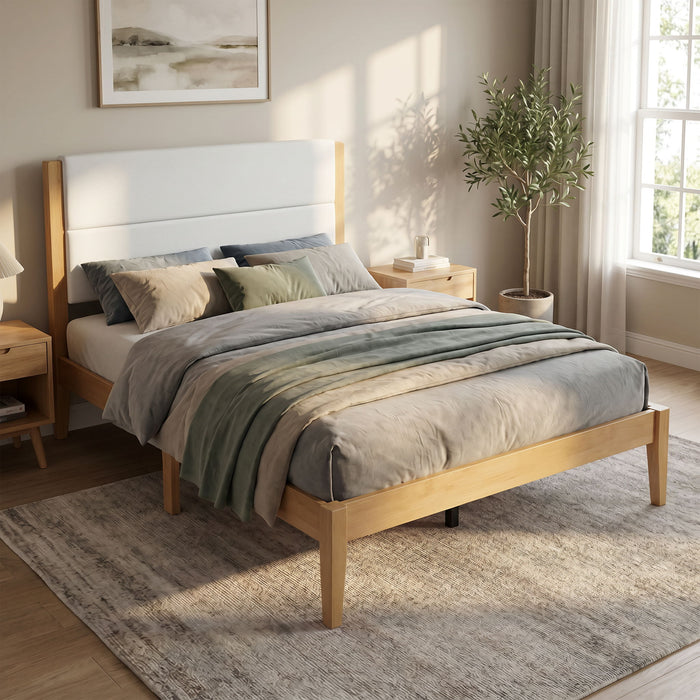 Platform Bed Frame With Upholstered Headboard, Slat Support